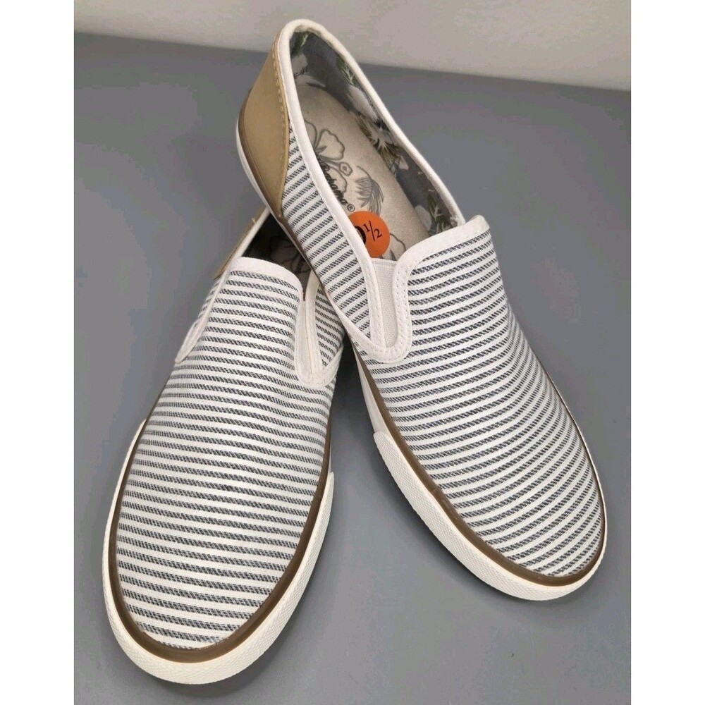 Tommy Bahama Slip On Canvas Boat Deck Casual Shoes White Navy Women's Size 9.5